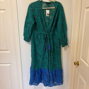 AMERICA & BEYOND green lace kimono/cover up size